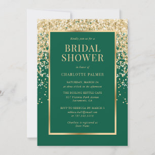 Elegant Emerald Green Gold Confetti Bridal Shower Invitation
