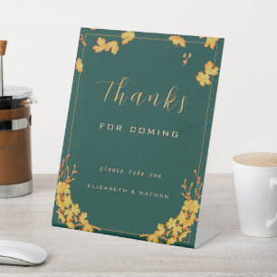 Elegant Emerald Green & Gold Floral Wedding Favour Pedestal Sign