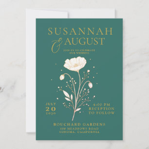 Elegant Emerald Green Gold Floral Wedding Invitation