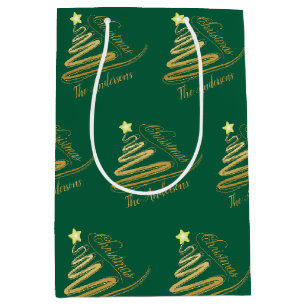 Elegant Emerald Green Gold Foil Christmas Tree Medium Gift Bag