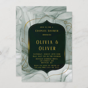 Elegant Emerald Green Gold Frame Couples Shower Invitation