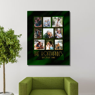 Elegant Emerald Green Gold Frame Photo Collage Canvas Print