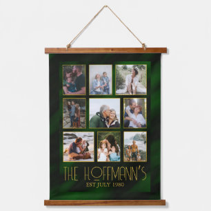 Elegant Emerald Green Gold Frame Photo Collage Hanging Tapestry