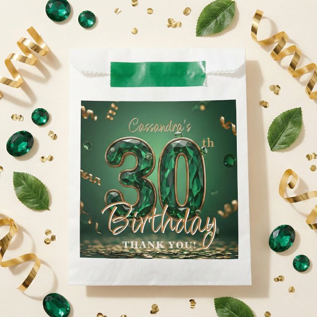 Elegant Emerald Green Gold Gemstone 30th Birthday  Favour Bag (Creator Uploaded)