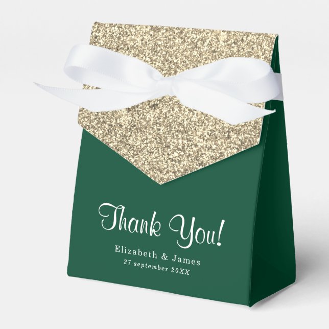 Elegant Emerald Green Gold Glitter Thank You Favor Box (Front Side)