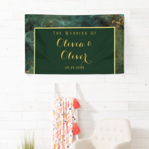 Elegant Emerald Green & Gold Glitter Wedding Banner