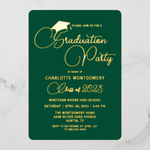 Elegant Emerald Green Gold Graduation Invitation