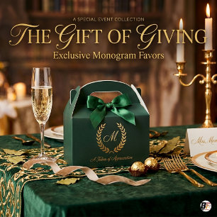 Elegant Emerald Green & Gold Laurel Wreath Monogra Favor Box