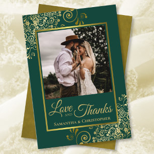 Élégant Emerald Green & Gold Love & Merci Mariage