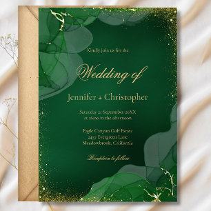 Elegant Emerald Green Gold Marble Wedding Invitation