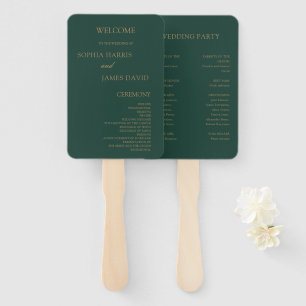 Elegant Emerald Green Gold Minimal Wedding Program Hand Fan