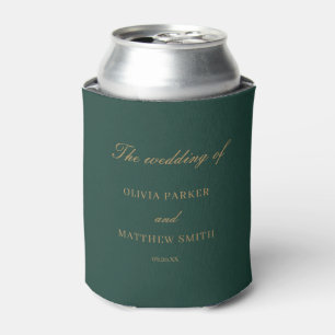 Elegant Emerald Green Gold Minimalist Wedding Can Cooler