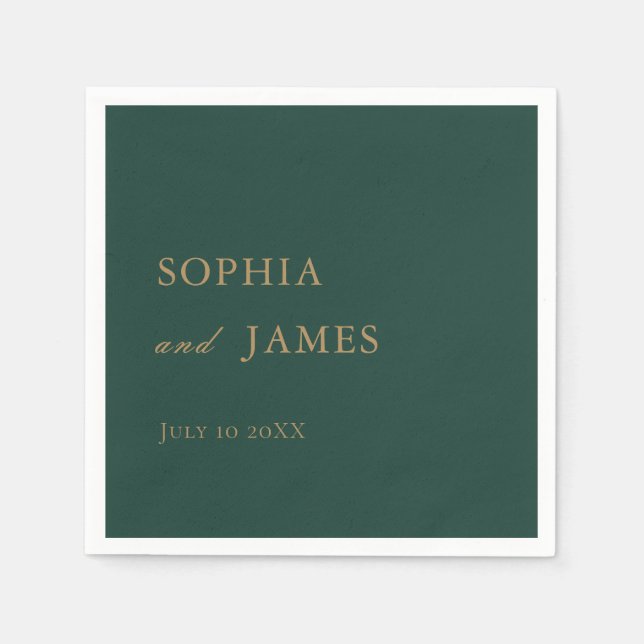 Elegant Emerald Green Gold Minimalist Wedding Napkin (Front)