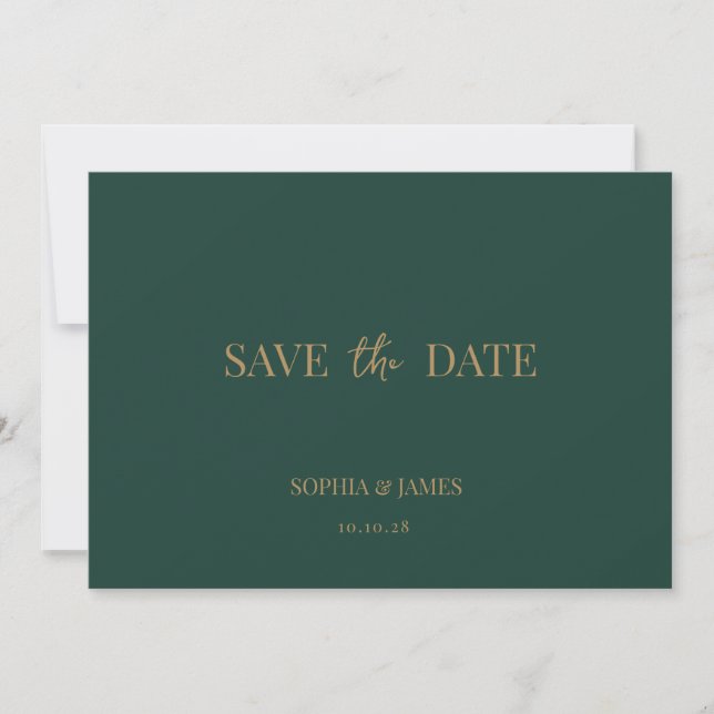 Elegant Emerald Green Gold Minimalist Wedding  Save The Date (Front)