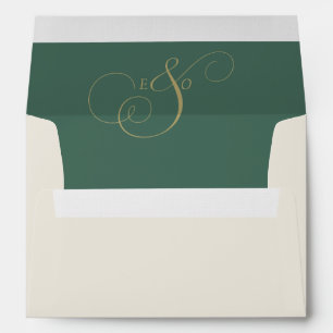 Elegant Emerald Green Gold Monogram Wedding Envelope