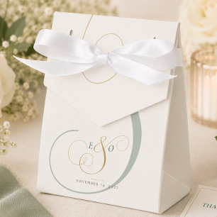 Elegant Emerald Green Gold Monogram Wedding Favor Box