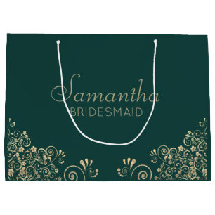 Elegant Emerald Green Gold Personalized Bridesmaid Large Gift Bag