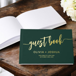 Elegant Emerald Green Gold Photo Minimalist Guest Book