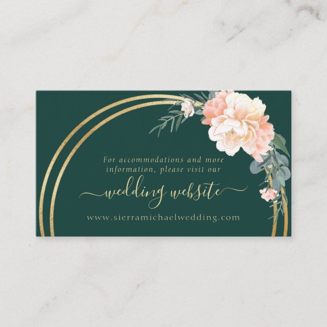 Elegant Emerald Green Gold Rings Wedding Website Enclosure Card (Front)