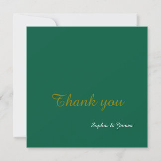 Elegant Emerald Green & Gold Script Wedding Thank You Card