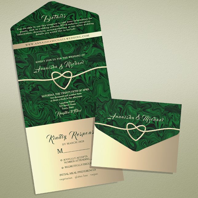 Elegant Emerald Green Gold Wedding All In One Invitation (Creator Uploaded)