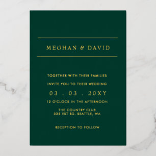 Elegant Emerald Green Gold Wedding  Foil Invitatio