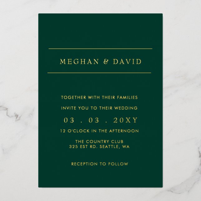 Elegant Emerald Green Gold Wedding  Foil Invitatio (Front)