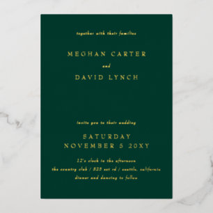 Elegant Emerald Green Gold Wedding  Foil Invitatio