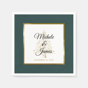 Elegant Emerald Green Gold Winter Holiday Wedding Napkin