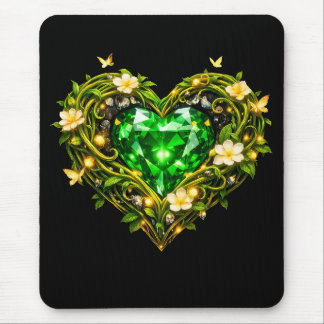 Elegant Emerald Green Heart Luxury Mouse Pad