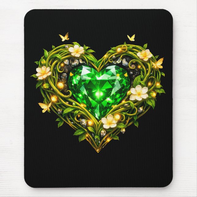 Elegant Emerald Green Heart Luxury Mouse Pad (Front)