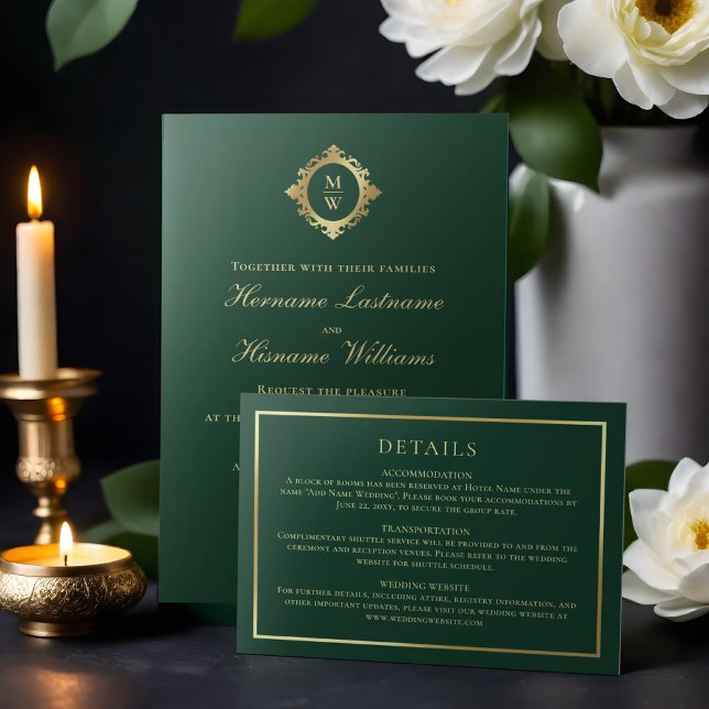 Elegant Emerald Green Horizontal Classic Gold Enclosure Card (Creator Uploaded)