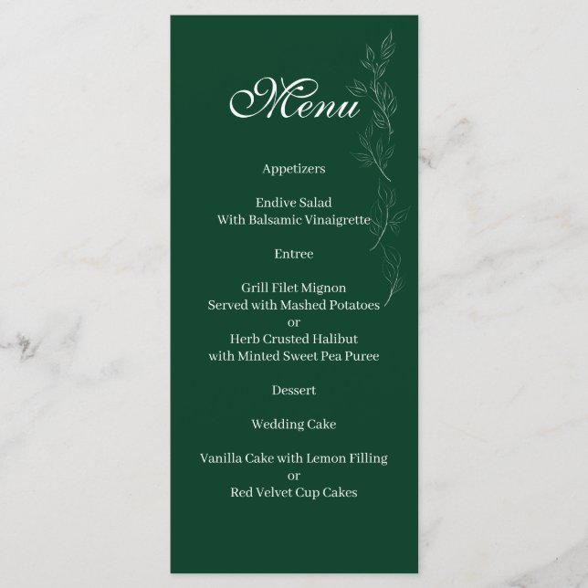 Elegant Emerald Green leaf Menu (Front)