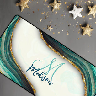 Elegant emerald green marble art faux gold glitter desk mat