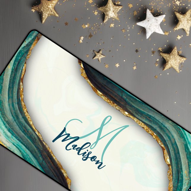 Elegant emerald green marble art faux gold glitter desk mat (Creator Uploaded)