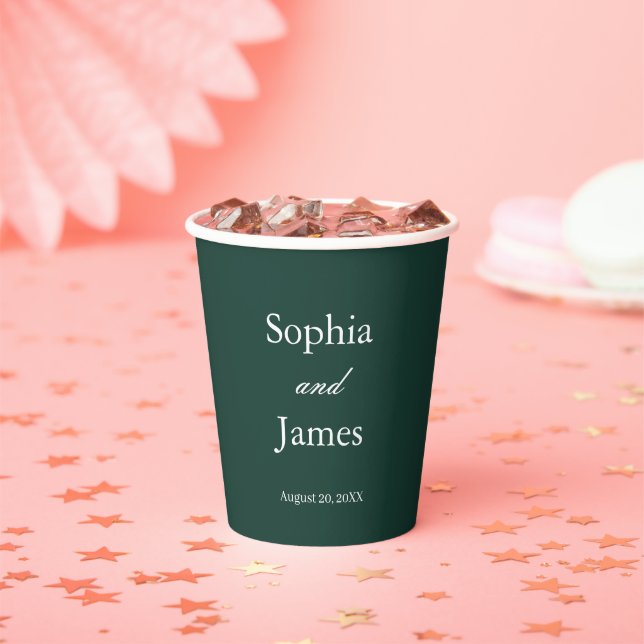 Elegant Emerald Green Minimalist Wedding Paper Cups (Insitu)