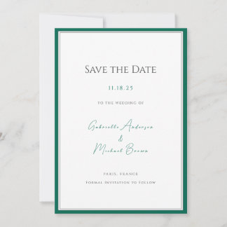 Elegant Emerald Green Minimalist Wedding Save The  Save The Date
