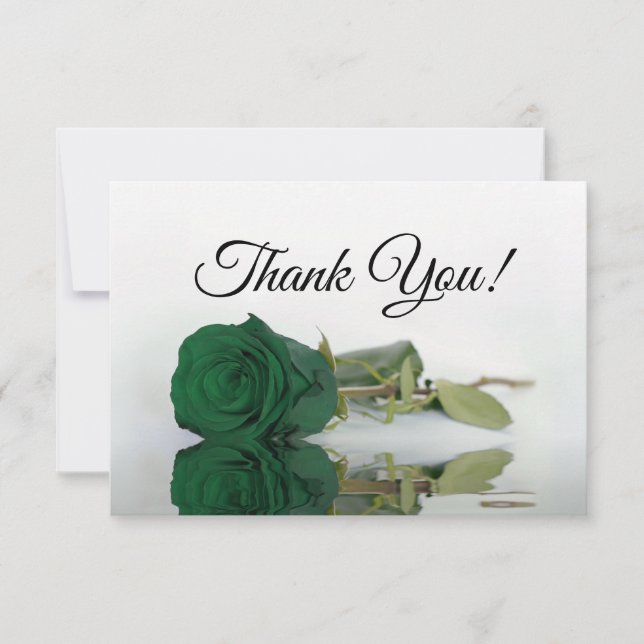 Elegant Emerald Green Mirrored Rose Simple Wedding Thank You Card (Front)