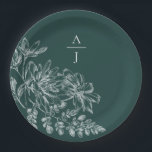 Elegant Emerald Green Monogram Floral Paper Plate<br><div class="desc">Elegant Emerald Green Monogram Floral Paper Plates
Bring modern elegance to your reception with this beautiful plate.</div>