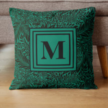 Elegant Emerald Green Monogram Foliage Pattern