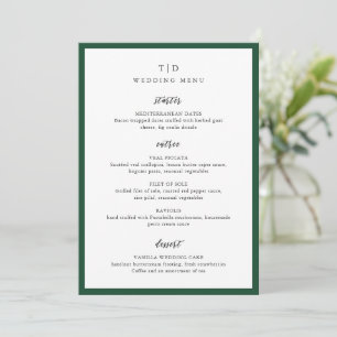 Elegant Emerald Green Monogram Modern Wedding Menu