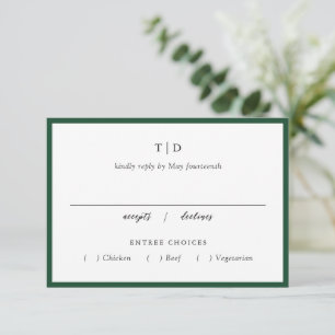 Elegant Emerald Green Monogram Modern Wedding RSVP Card