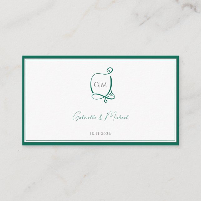 Elegant Emerald Green Monogram Wedding RSVP  Enclosure Card (Front)