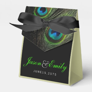 Elegant Emerald Green Peacock Wedding Favor Box