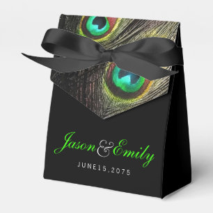 Elegant Emerald Green Peacock Wedding Favor Box
