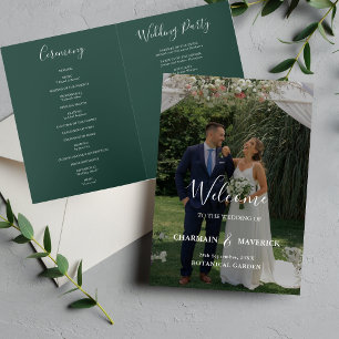 Elegant Emerald Green Photo Wedding Folded  Program