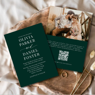 Elegant Emerald Green QR Code Photo Wedding Invitation