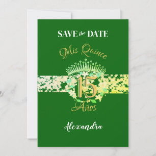 Elegant Emerald Green Quinceañera Spanish Save The Date