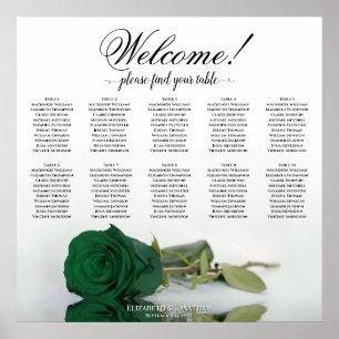 Elegant Emerald Green Rose 10 Table Seating Chart