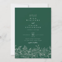 Elegant Emerald Green Rose Floral Wedding Invitati